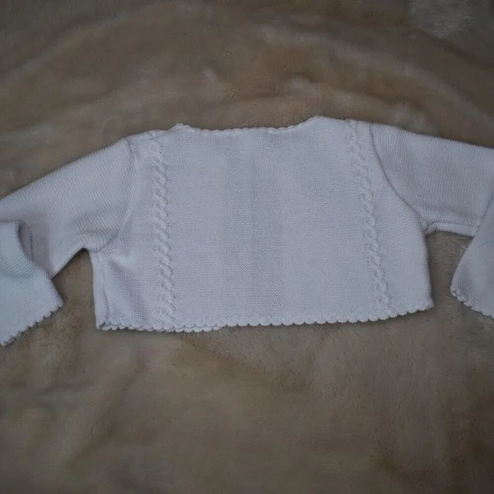 Little Girls Cardigan Sweater White Cotton Knit Cropped